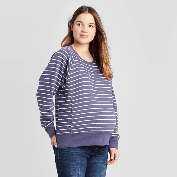 Isabel Maternity by Ingrid & Isabel Tops - Isabel Maternity Blue Striped Scoopneck Pullover